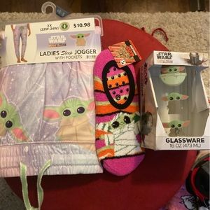 STAR WARS baby  YODA  pajama pants lounge 3x PINT GLASS AND SOCKS NEW